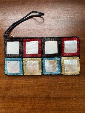 Mad Style Double-Sided Beaded Mother of Pearl Wristlet Clutch Geometric